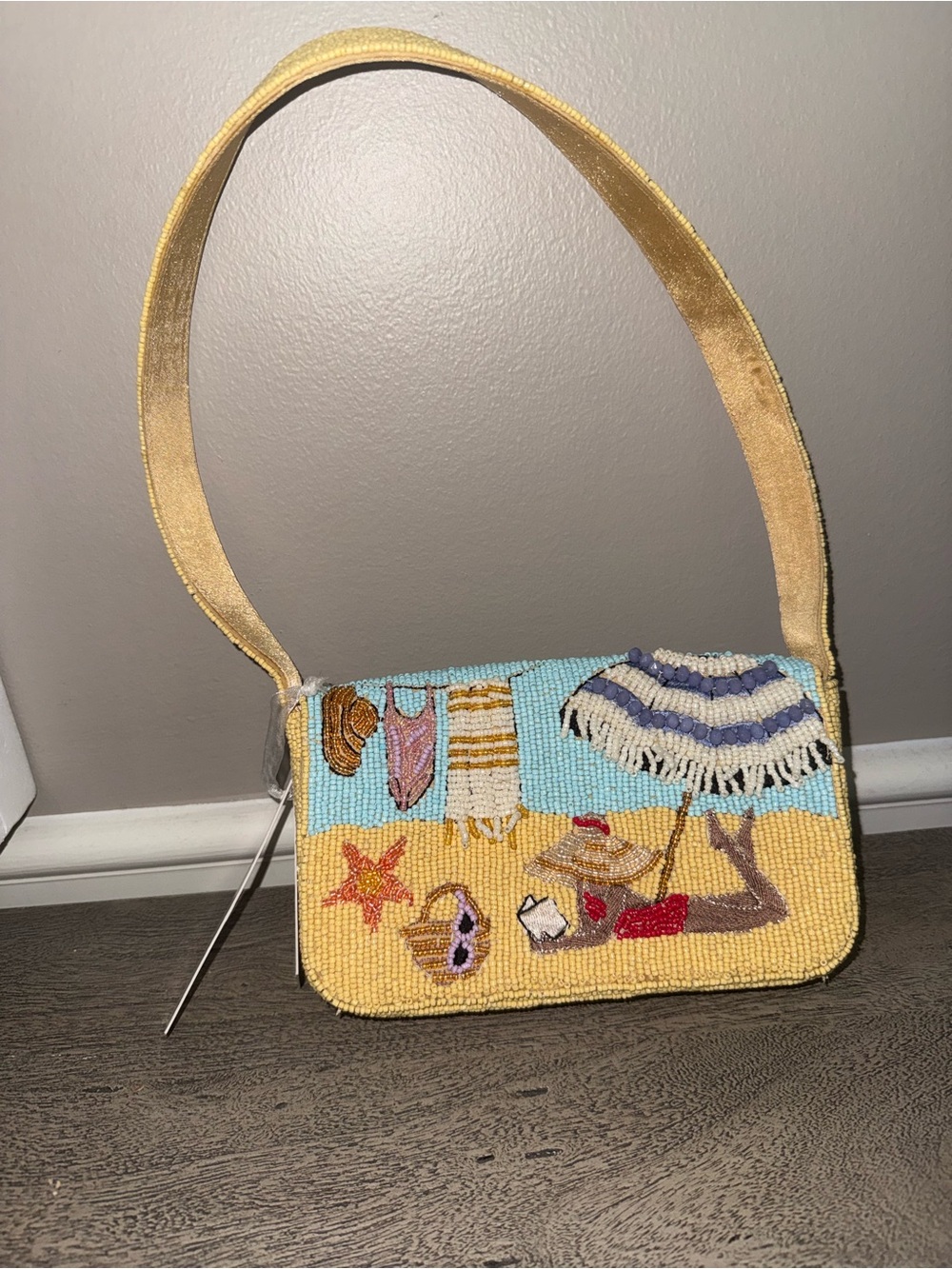 Handcrafted in India Beaded Beach Scene Shoulder Bag - Yellow